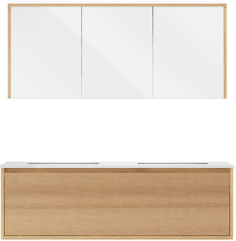 Meubel craft duo eik 140cm solid molto spiegelkast, badkamermeubelen — SKU DESCO-705481