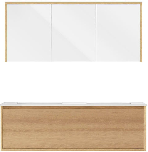 Meubel craft duo eik 140cm solid molto spiegelkast, badkamermeubelen — SKU DESCO-705481