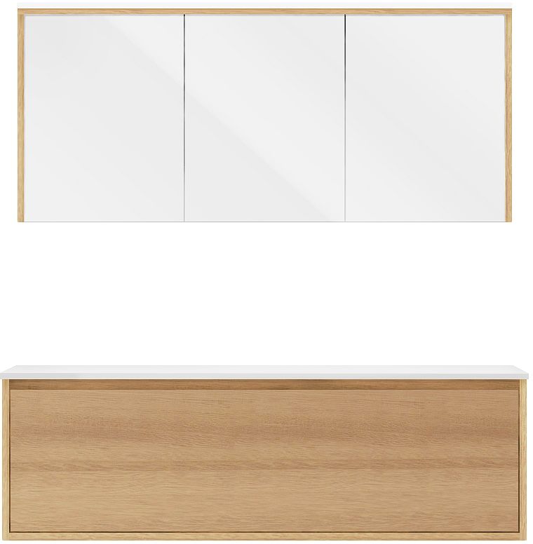 Meubel craft duo eik 140cm solid opbouw spiegelkast, badkamermeubelen — SKU DESCO-705483