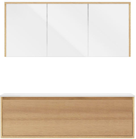 Meubel craft duo eik 140cm solid opbouw spiegelkast, badkamermeubelen — SKU DESCO-705483