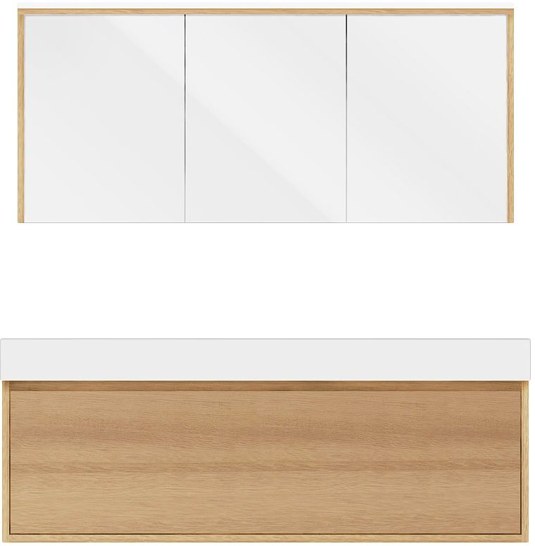 Meubel craft duo eik 140cm solid puro spiegelkast, badkamermeubelen — SKU DESCO-705482