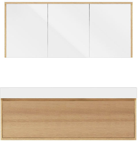 Meubel craft duo eik 140cm solid puro spiegelkast, badkamermeubelen — SKU DESCO-705482