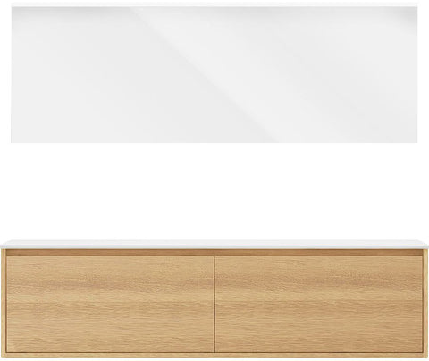 Meubel craft duo eik 180cm solid opbouw spiegel, badkamermeubelen — SKU DESCO-705473
