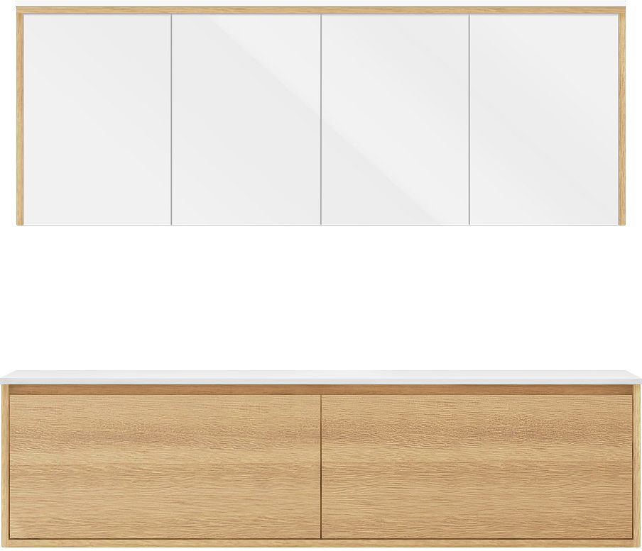 Meubel craft duo eik 180cm solid opbouw spiegelkast, badkamermeubelen — SKU DESCO-705488