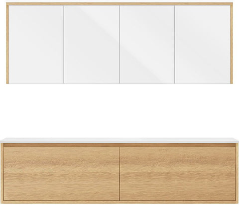 Meubel craft duo eik 180cm solid opbouw spiegelkast, badkamermeubelen — SKU DESCO-705488