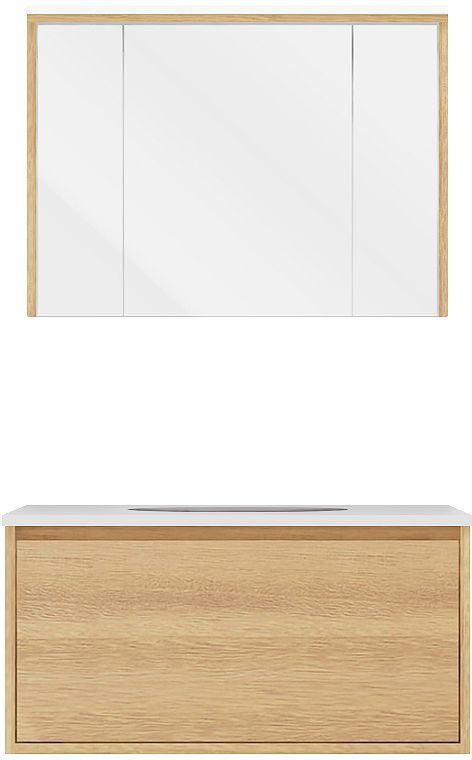 Meubel craft solo eik 90cm solid molto spiegelkast, badkamermeubelen — SKU DESCO-705476