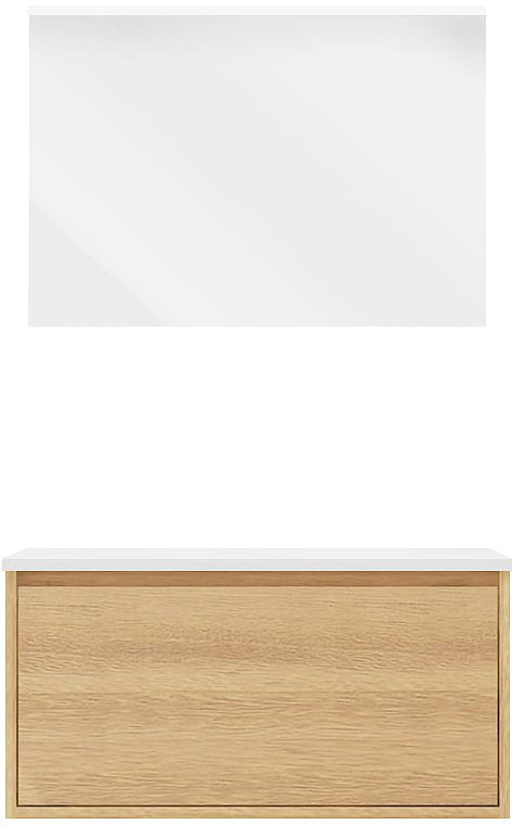 Meubel craft solo eik 90cm solid opbouw spiegel, badkamermeubelen — SKU DESCO-705463