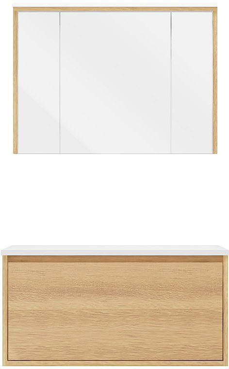 Meubel craft solo eik 90cm solid opbouw spiegelkast, badkamermeubelen — SKU DESCO-705478