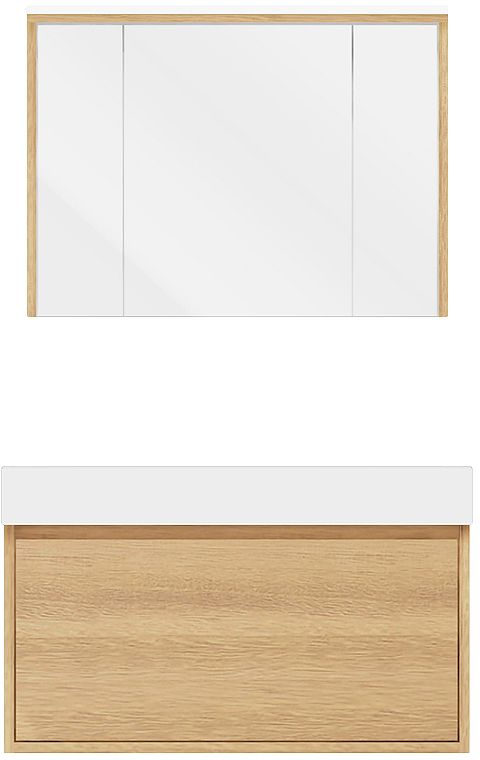 Meubel craft solo eik 90cm solid puro spiegelkast, badkamermeubelen — SKU DESCO-705477