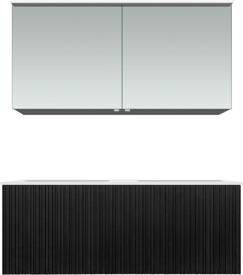 Meubel forest duo eik zwart 120cm solid molto spiegelkast, badkamermeubelen — SKU DESCO-705330