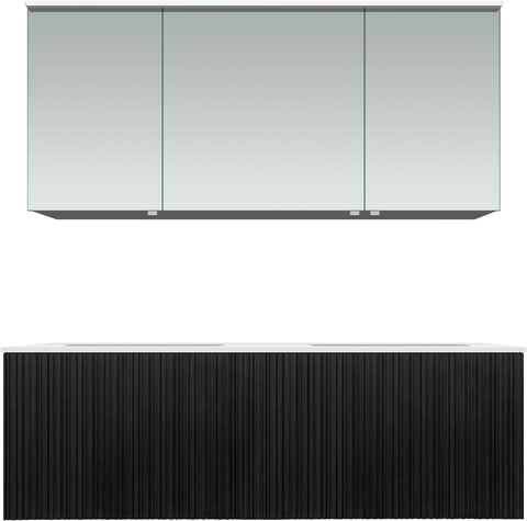 Meubel forest duo eik zwart 140cm solid molto spiegelkast, badkamermeubelen — SKU DESCO-705334