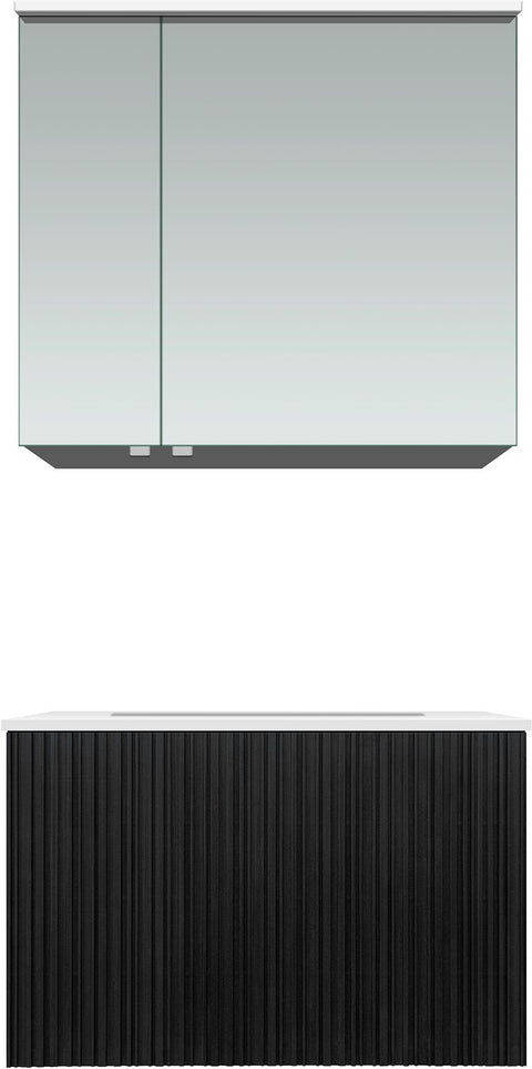 Meubel forest solo eik zwart 70cm solid molto spiegelkast, badkamermeubelen — SKU DESCO-705231
