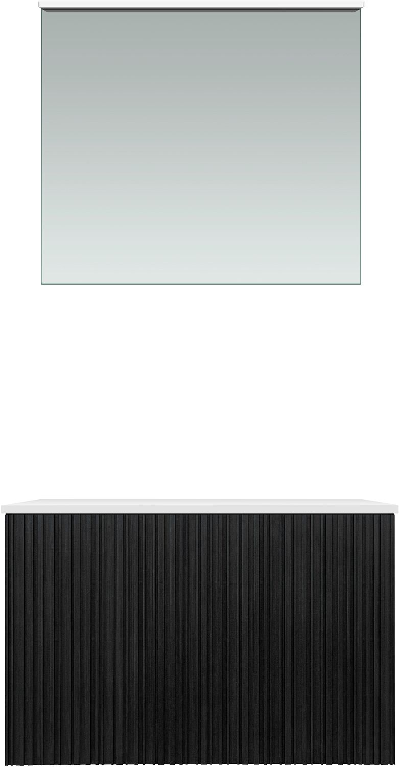 Meubel forest solo eik zwart 70cm solid opbouw spiegel, badkamermeubelen — SKU DESCO-705225