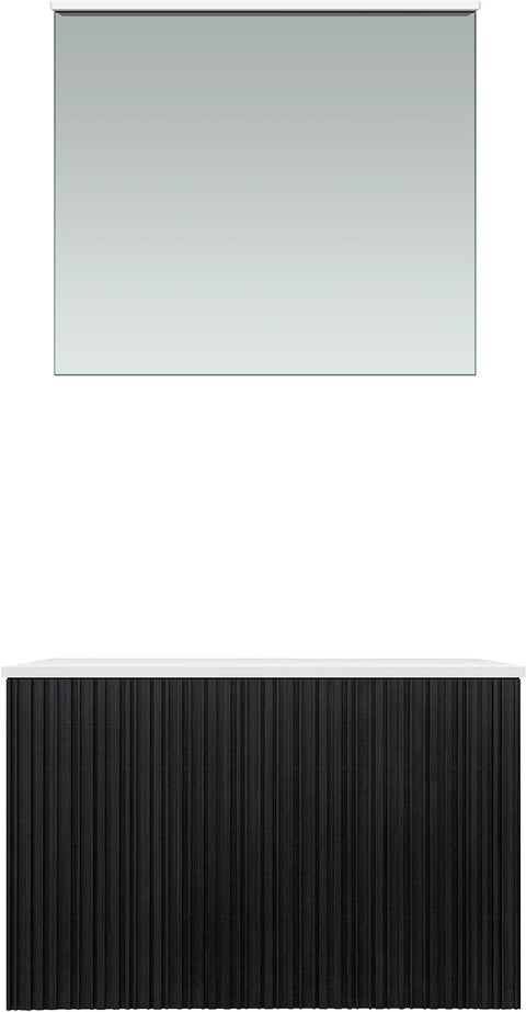 Meubel forest solo eik zwart 70cm solid opbouw spiegel, badkamermeubelen — SKU DESCO-705225