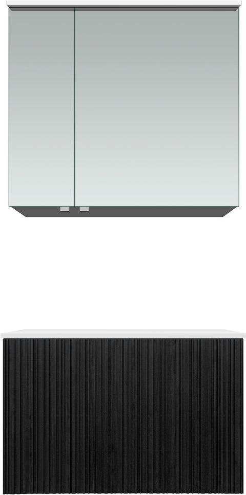 Meubel forest solo eik zwart 70cm solid opbouw spiegelkast, badkamermeubelen — SKU DESCO-705232