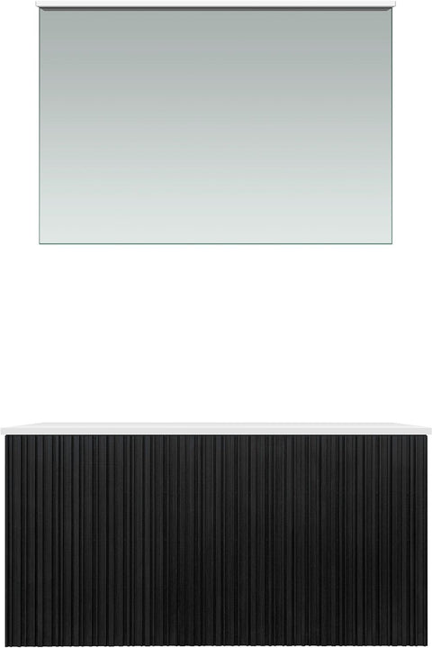 Meubel forest solo eik zwart 90cm solid opbouw spiegel, badkamermeubelen — SKU DESCO-705229