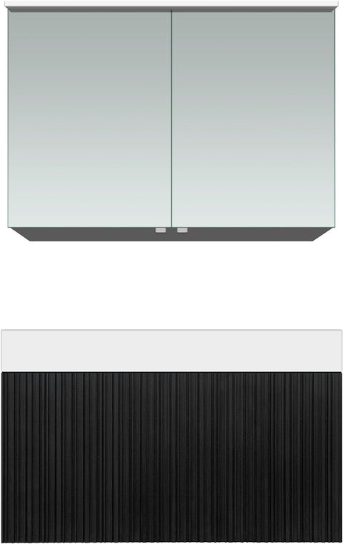 Meubel forest solo eik zwart 90cm solid puro spiegelkast, badkamermeubelen — SKU DESCO-705235