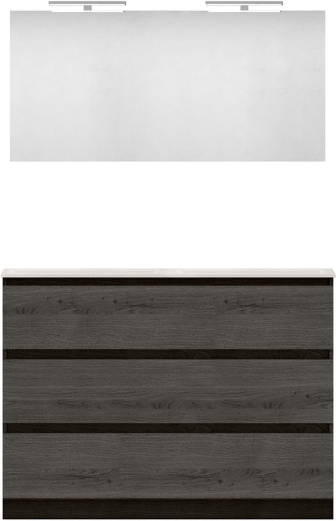 Meubel form 120CM duo 3 lade kunstmarmer +spiegel graphit eik, badkamermeubelen — SKU DESCO-704309