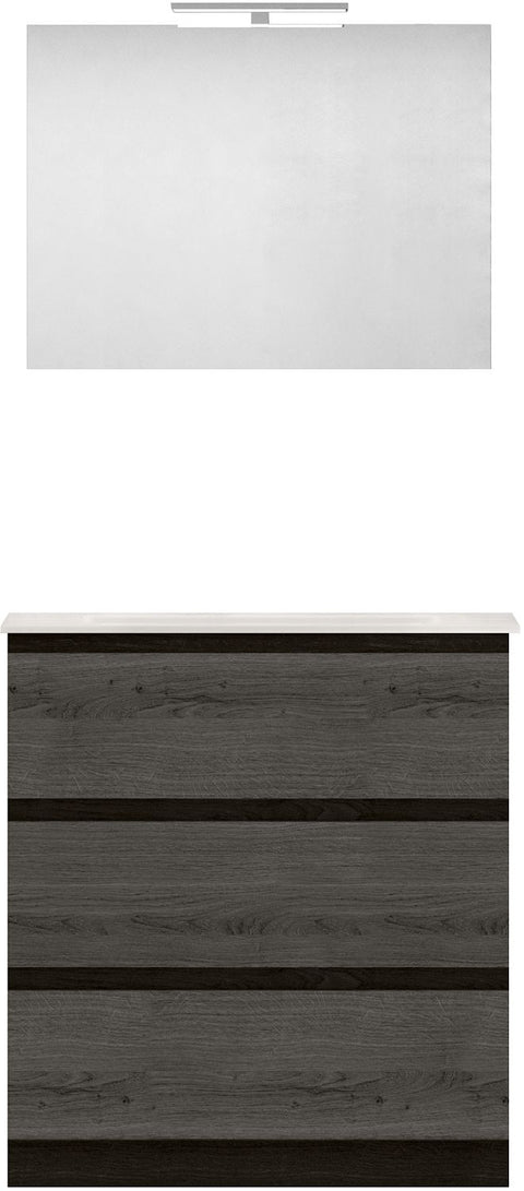 Meubel form 80CM Solo 3 lade kunstmarmer +spiegel graphit eik, badkamermeubelen — SKU DESCO-704308