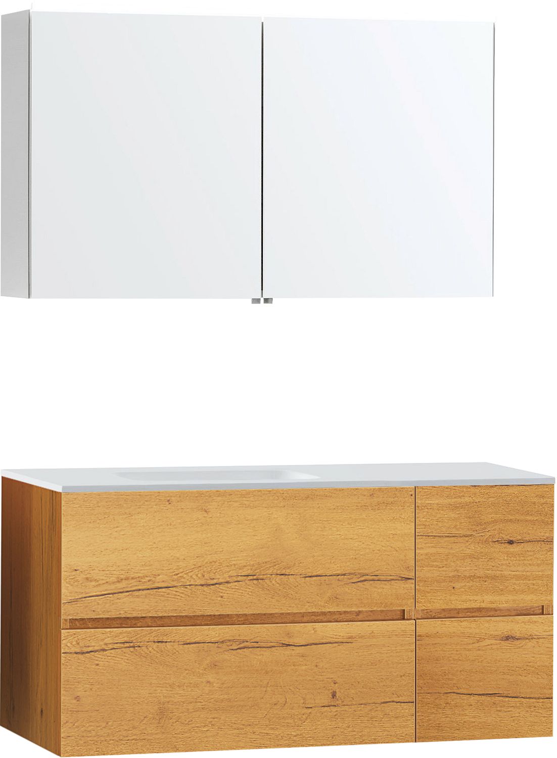 Meubel Molto eik gold 125 links solid spiegelkast, badkamermeubelen — SKU DESCO-705697