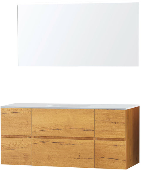 Meubel Molto eik gold 140 1 lavabo Solid spiegel, badkamermeubelen — SKU DESCO-705699