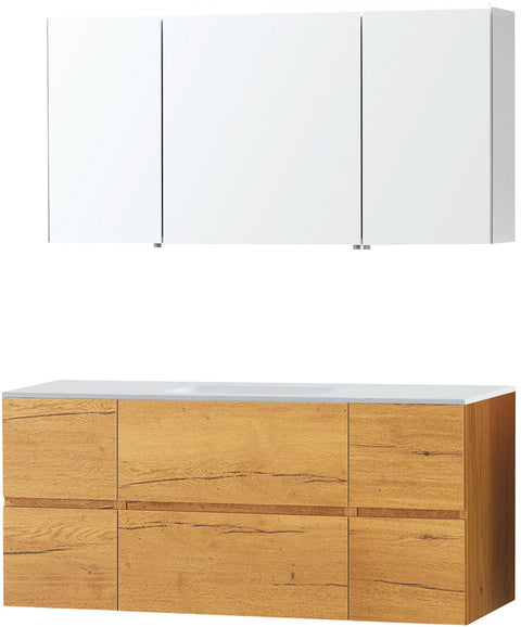 Meubel Molto eik gold 140 1 lavabo Solid spiegelkast, badkamermeubelen — SKU DESCO-705701
