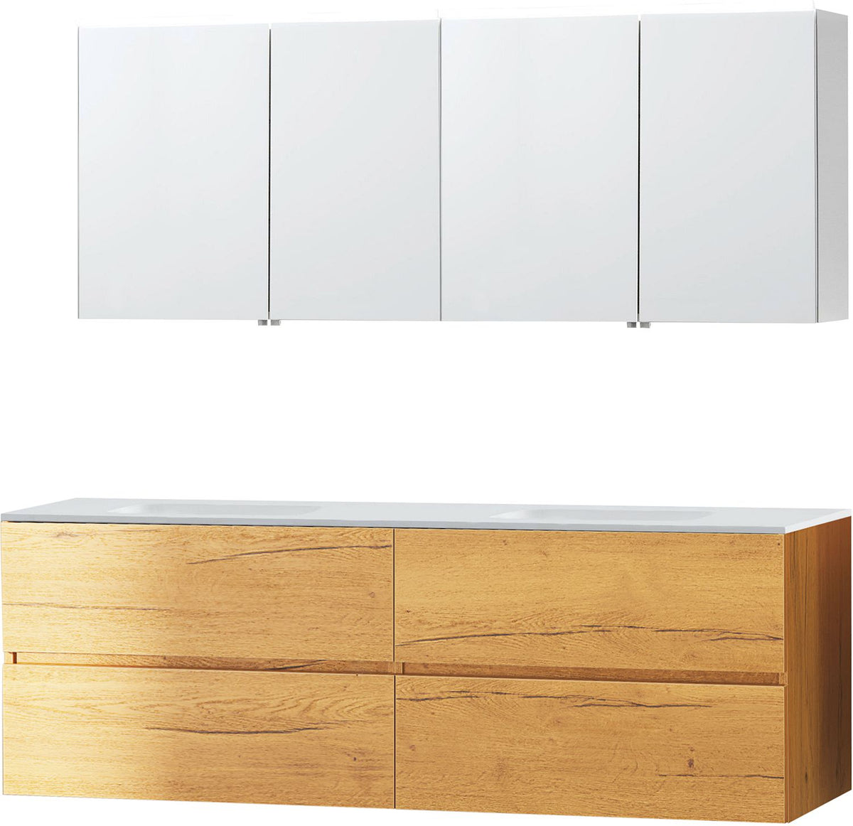 Meubel Molto eik gold 180 2 lavabo Solid spiegelkast, badkamermeubelen — SKU DESCO-705787