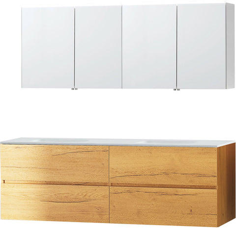 Meubel Molto eik gold 180 2 lavabo Solid spiegelkast, badkamermeubelen — SKU DESCO-705787