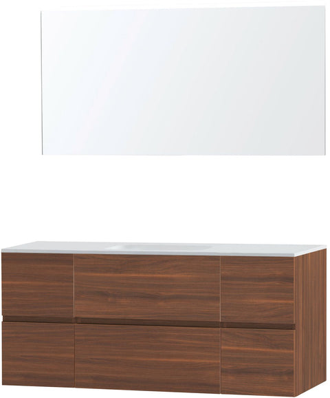 Meubel Molto notelaar 140 1 lavabo Solid spiegel, badkamermeubelen — SKU DESCO-711932