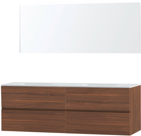 Meubel Molto notelaar 180 2 lavabo Solid spiegel, badkamermeubelen — SKU DESCO-711953