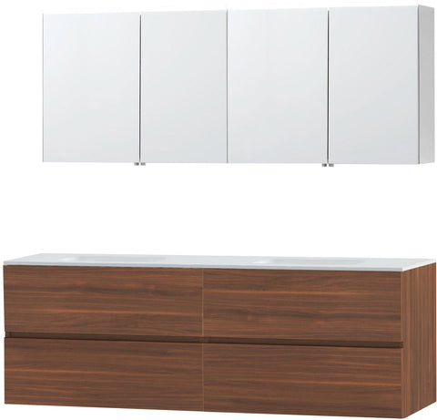 Meubel Molto notelaar 180 2 lavabo Solid spiegelkast, badkamermeubelen — SKU DESCO-711956