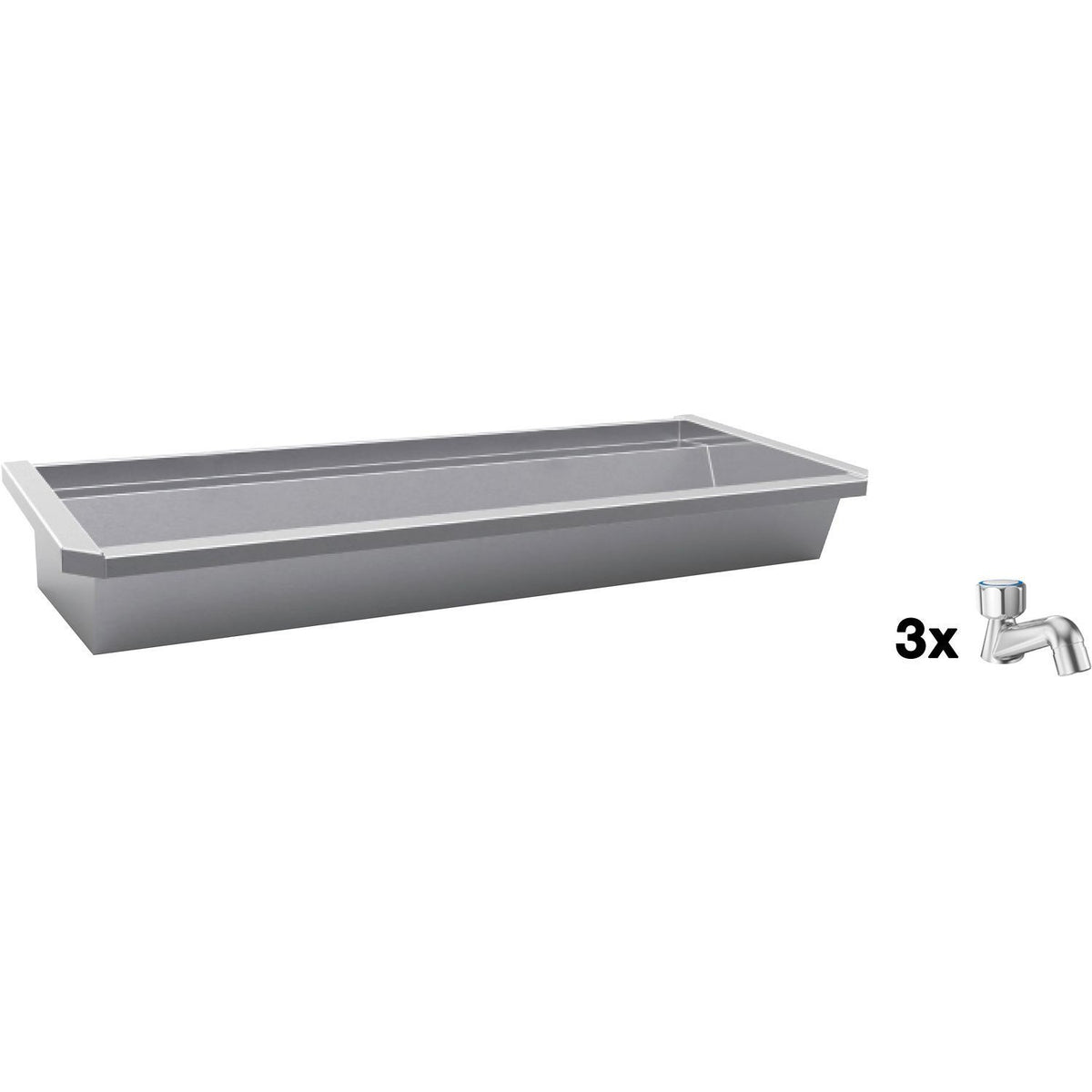 Muurwasgoot sanilav intersan 180CM Rvs 3 staande koudwater kranen