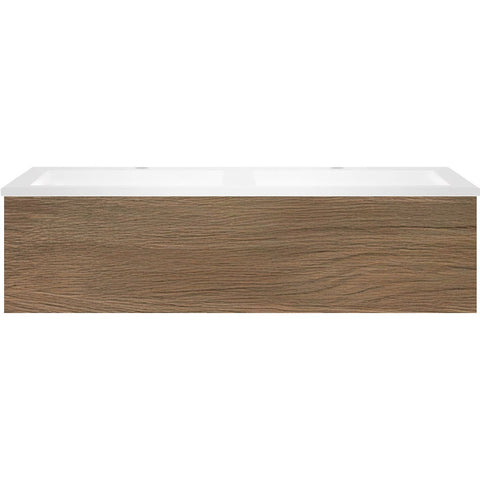 Onderbouw COFFEE 1 lade 120 duo eik caramel + dubbele wastafel kunstmarmer mat wit