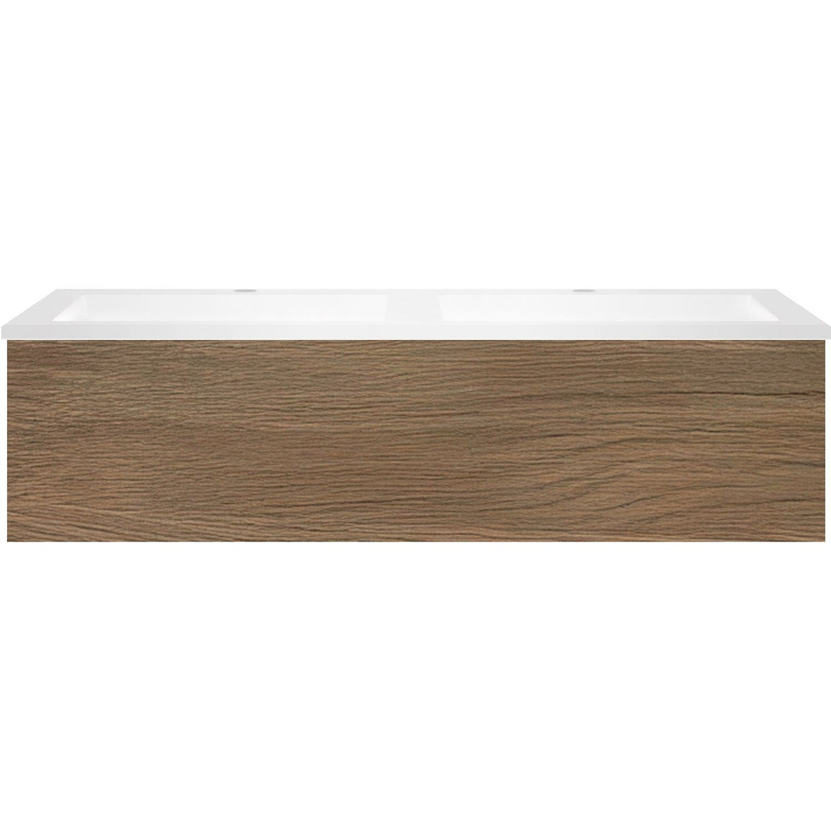 Onderbouw COFFEE 1 lade 120 duo eik caramel + dubbele wastafel kunstmarmer wit
