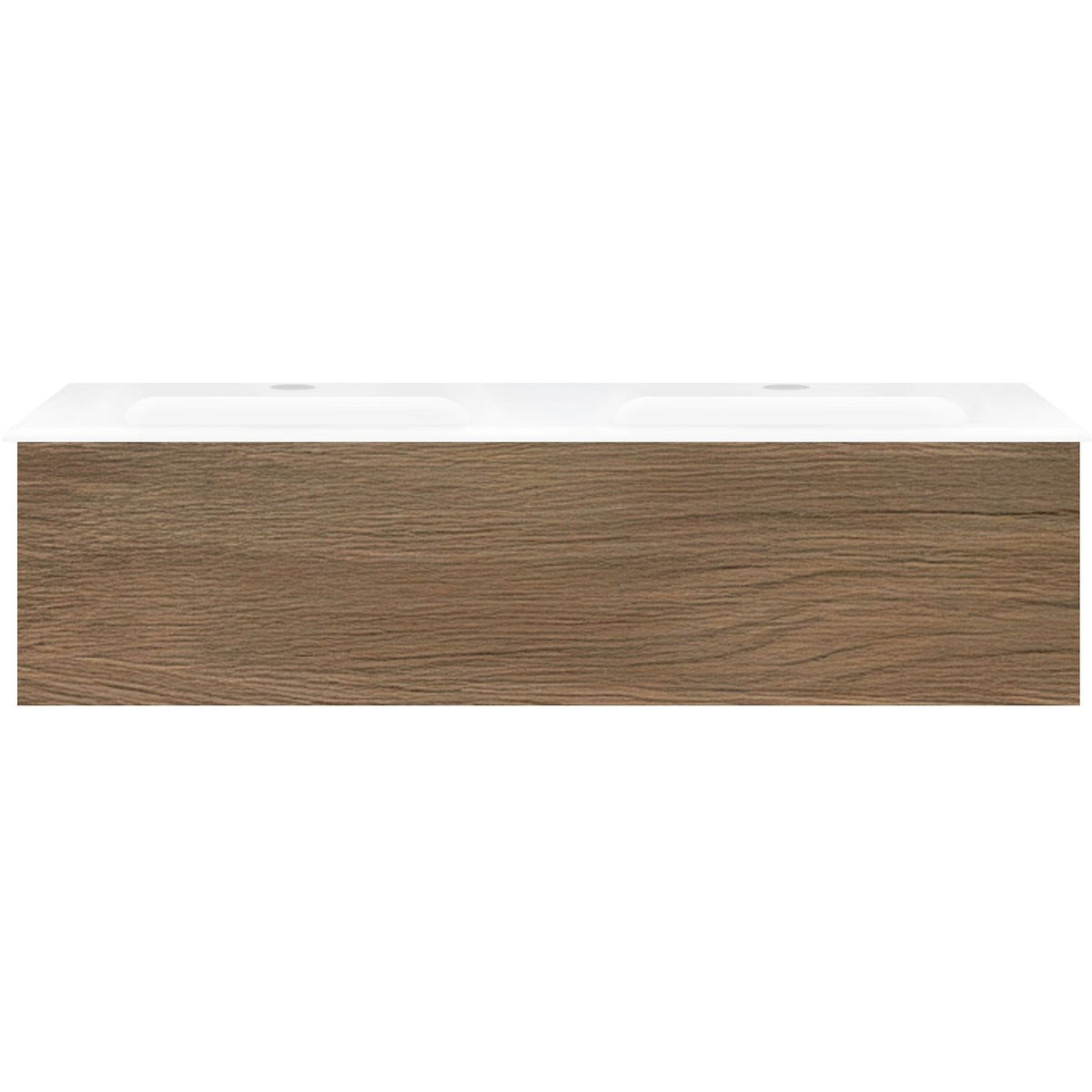 Onderbouw COFFEE 1 lade 120 duo eik caramel + dubbele wastafel porselein wit