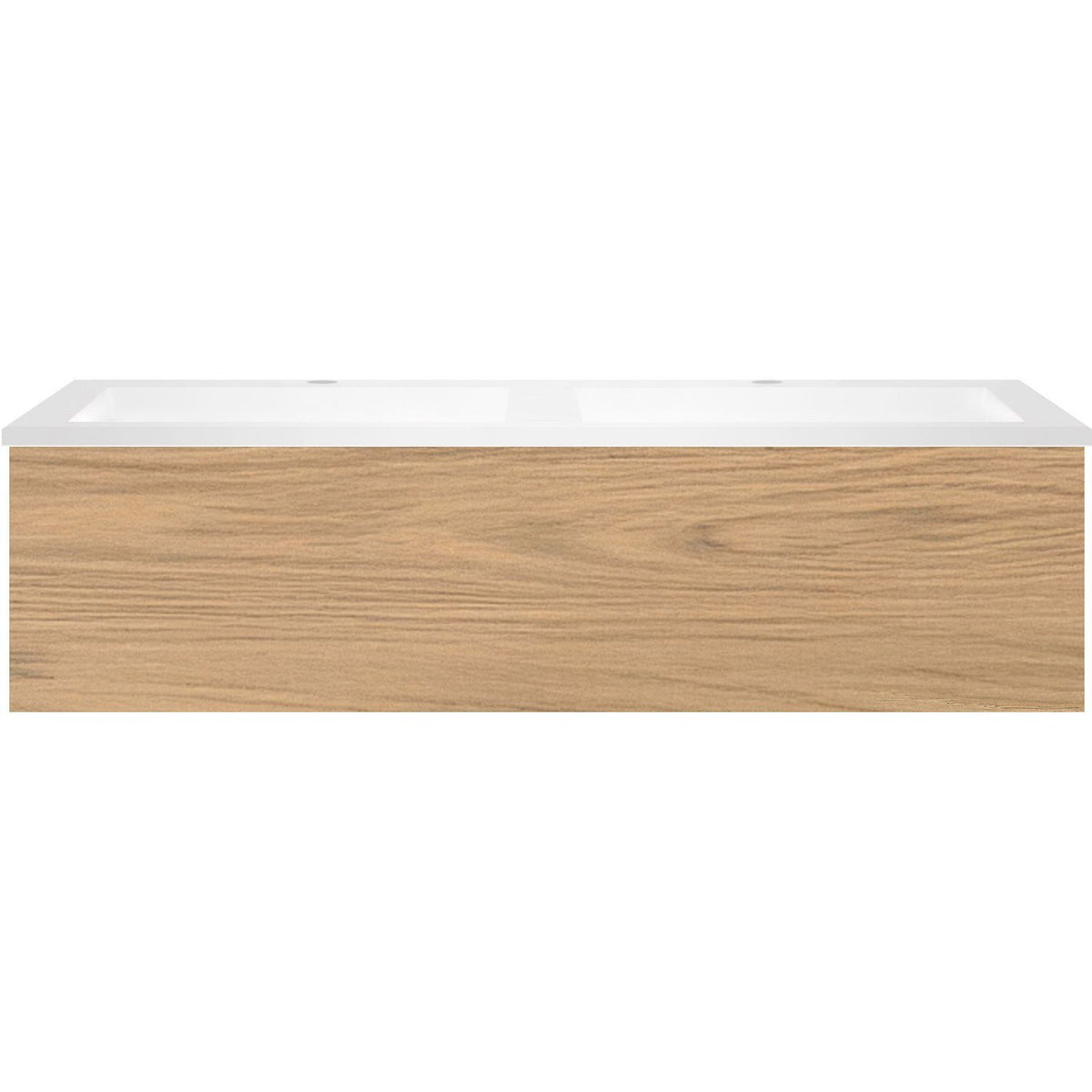 Onderbouw COFFEE 1 lade 120 duo eik klassiek + dubbele wastafel kunstmarmer wit