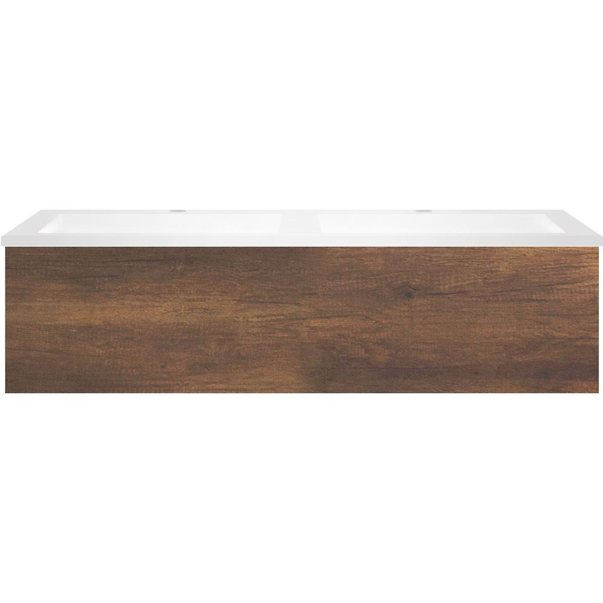 Onderbouw COFFEE 1 lade 120 duo eik roest + dubbele wastafel kunstmarmer wit