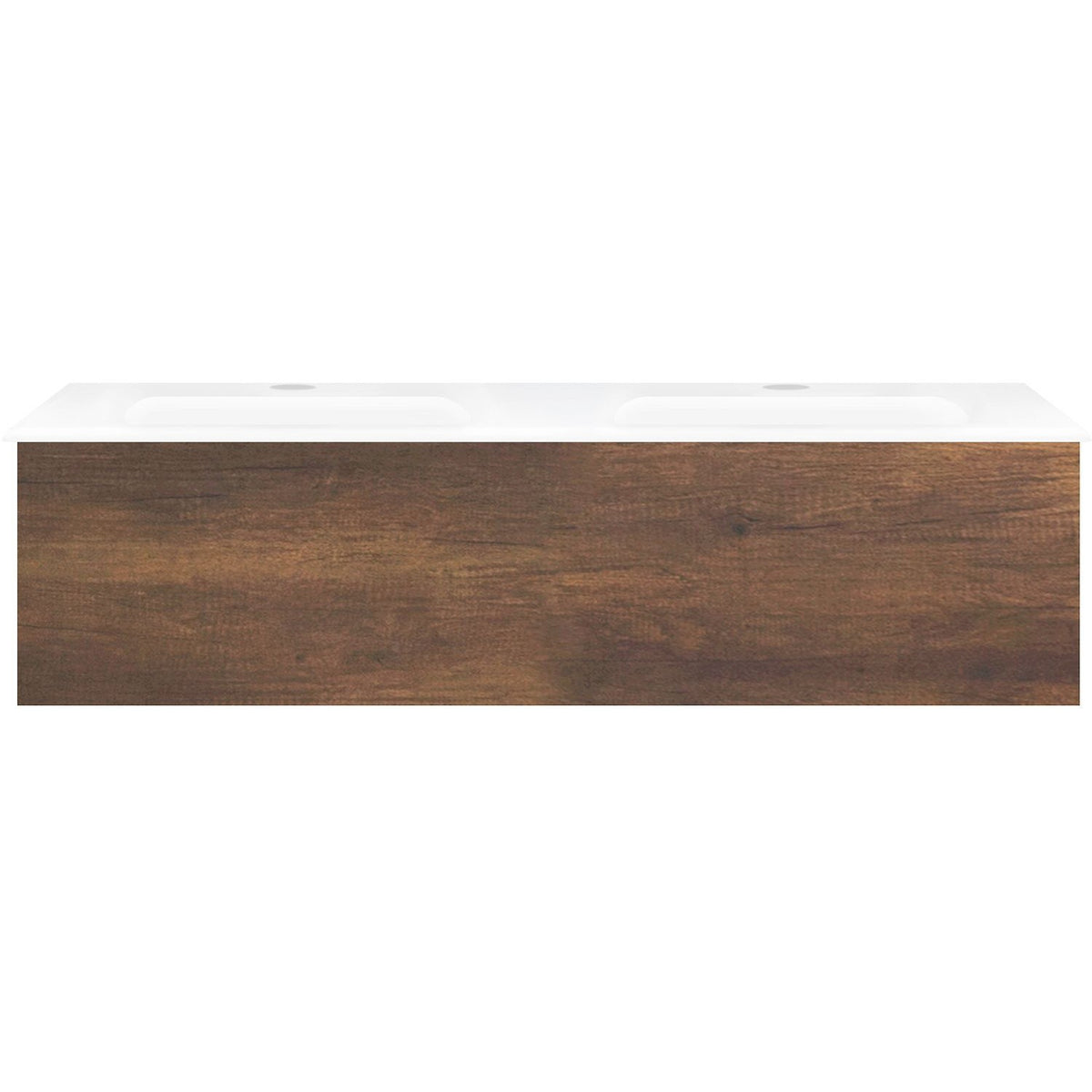 Onderbouw COFFEE 1 lade 120 duo eik roest + dubbele wastafel porselein wit