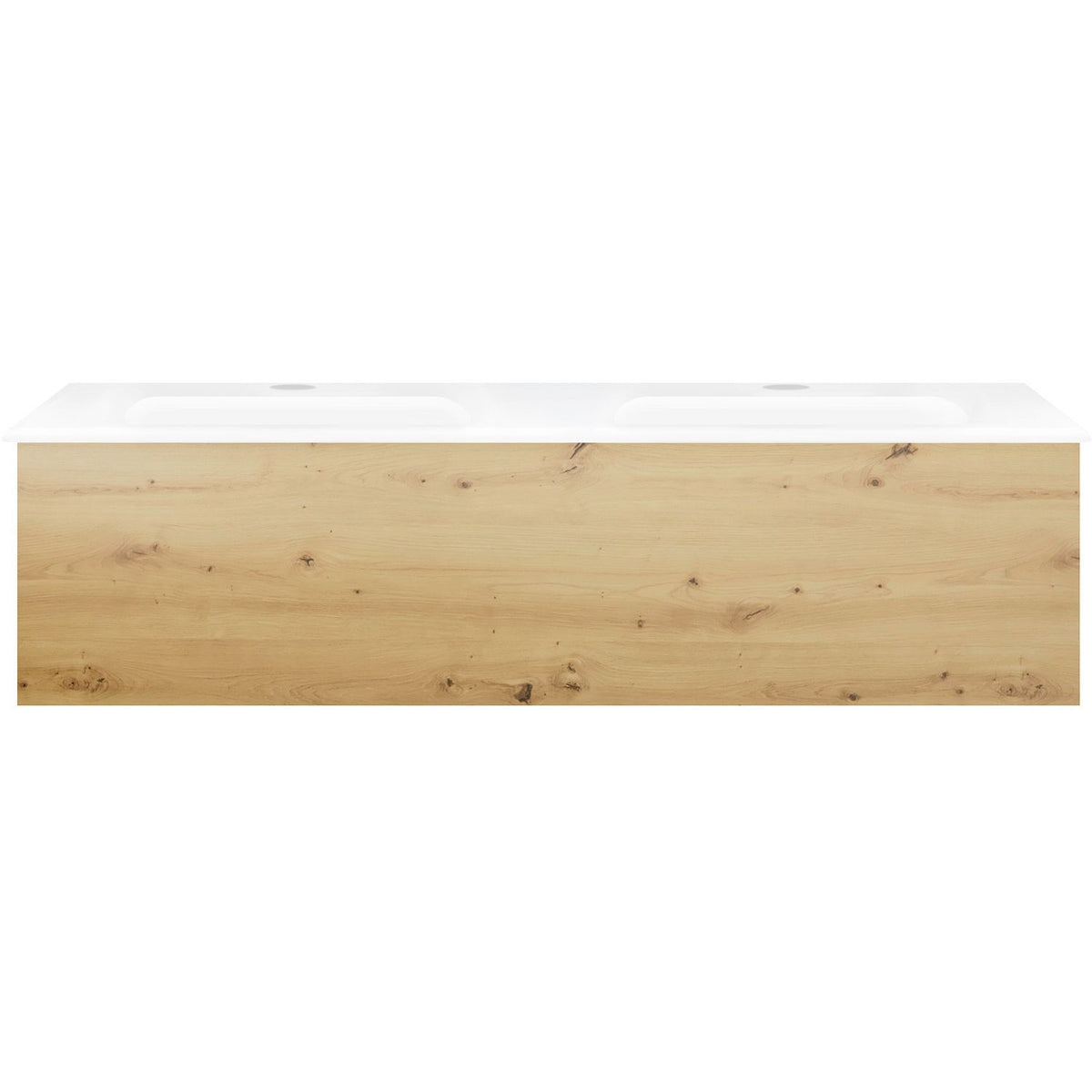 Onderbouw COFFEE 1 lade 120 duo eik urban + dubbele wastafel porselein wit