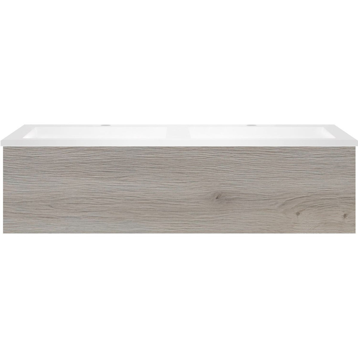 Onderbouw COFFEE 1 lade 120 duo eik Zilver + dubbele wastafel kunstmarmer wit