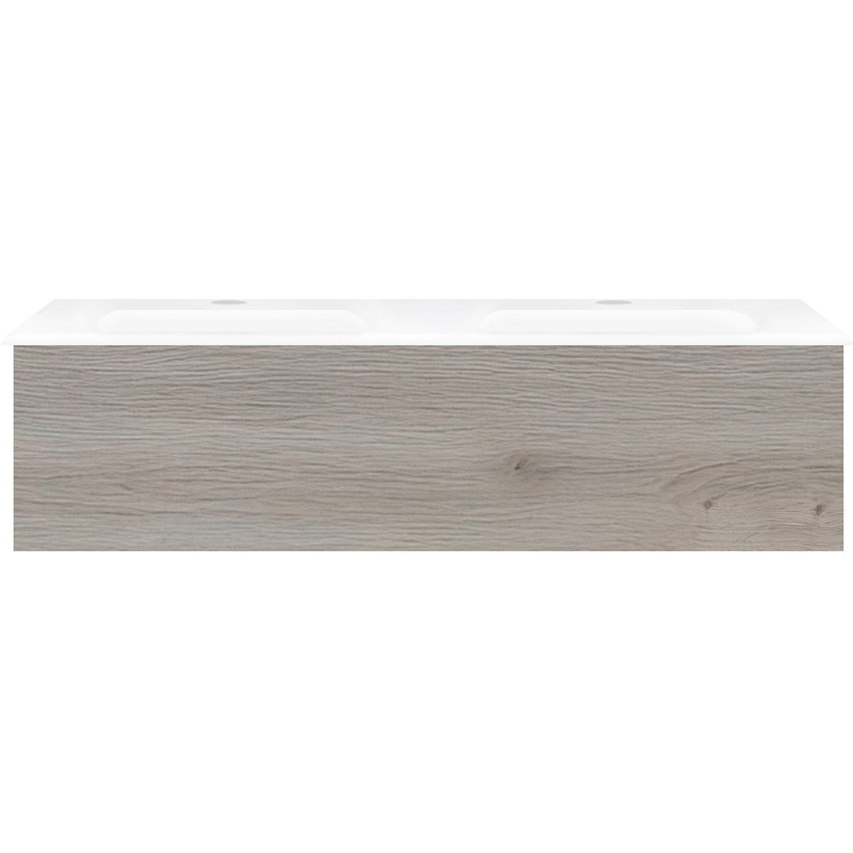 Onderbouw COFFEE 1 lade 120 duo eik Zilver + dubbele wastafel porselein wit