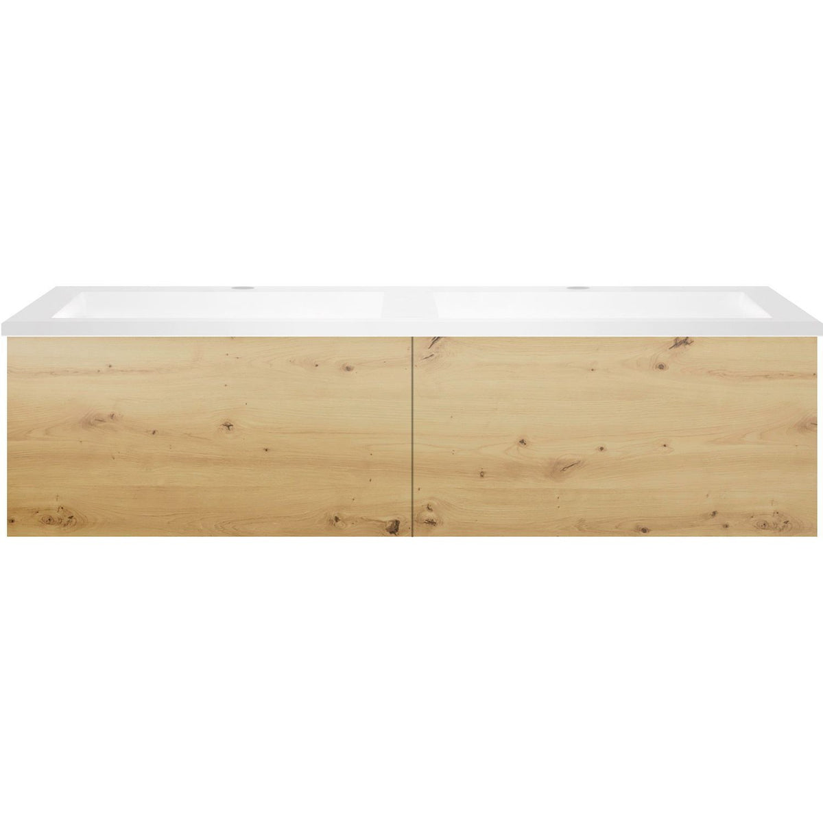 Onderbouw COFFEE 2 lades 120 duo eiken urban +dubbele wastafel kunstmarmer mat wit