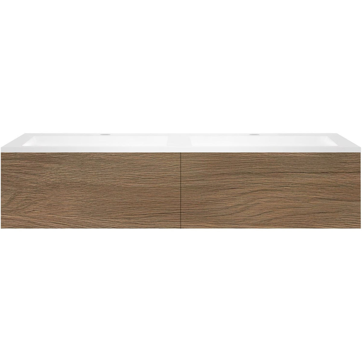 Onderbouw COFFEE 2 lades 140 duo eik caramel+dubbele wastafel kunstmarmer mat wit