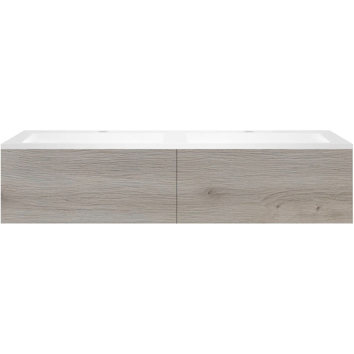 Onderbouw COFFEE 2 lades 140 duo eik zilver+dubbele wastafel kunstmarmer mat wit