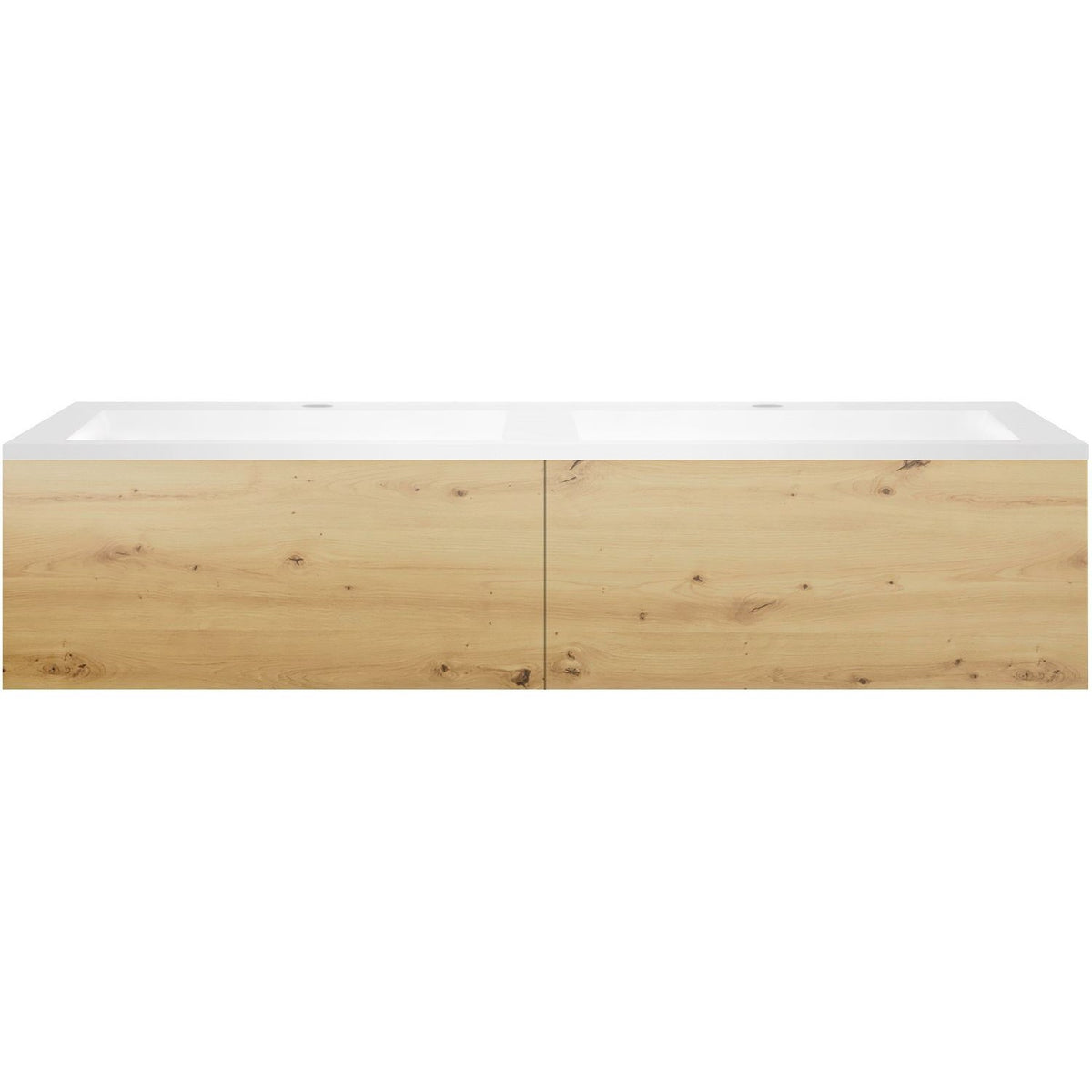 Onderbouw COFFEE 2 lades 140 duo eiken urban +dubbele wastafel kunstmarmer mat wit
