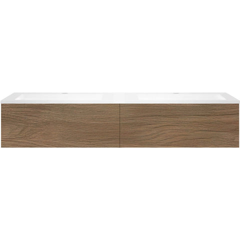 Onderbouw COFFEE 2 lades 160 duo eik caramel+dubbele wastafel kunstmarmer mat wit