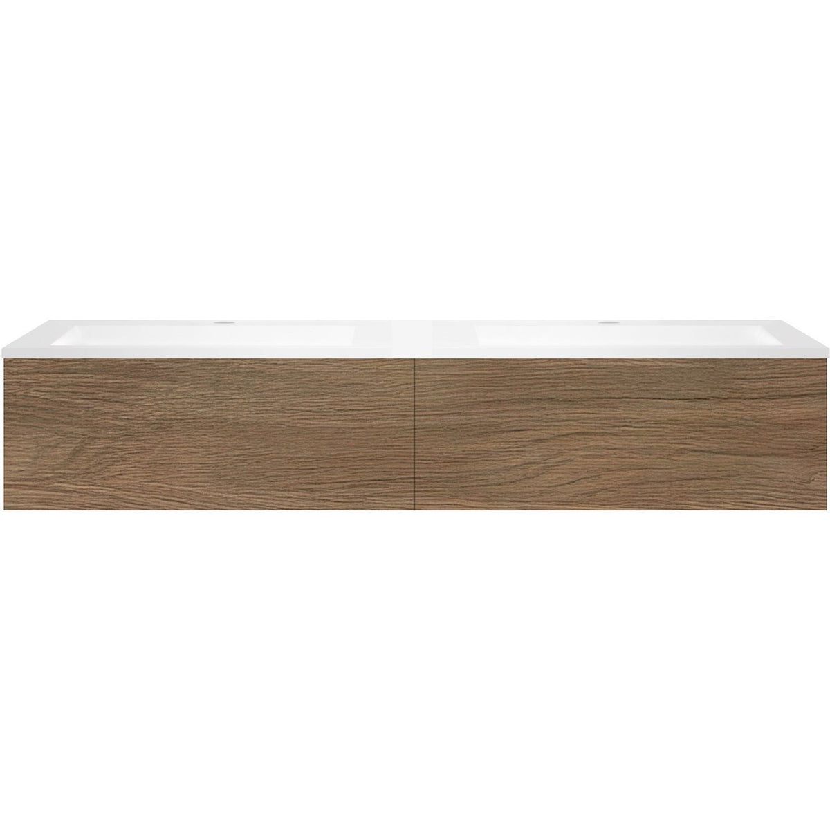 Onderbouw COFFEE 2 lades 160 duo eik caramel+dubbele wastafel kunstmarmer wit