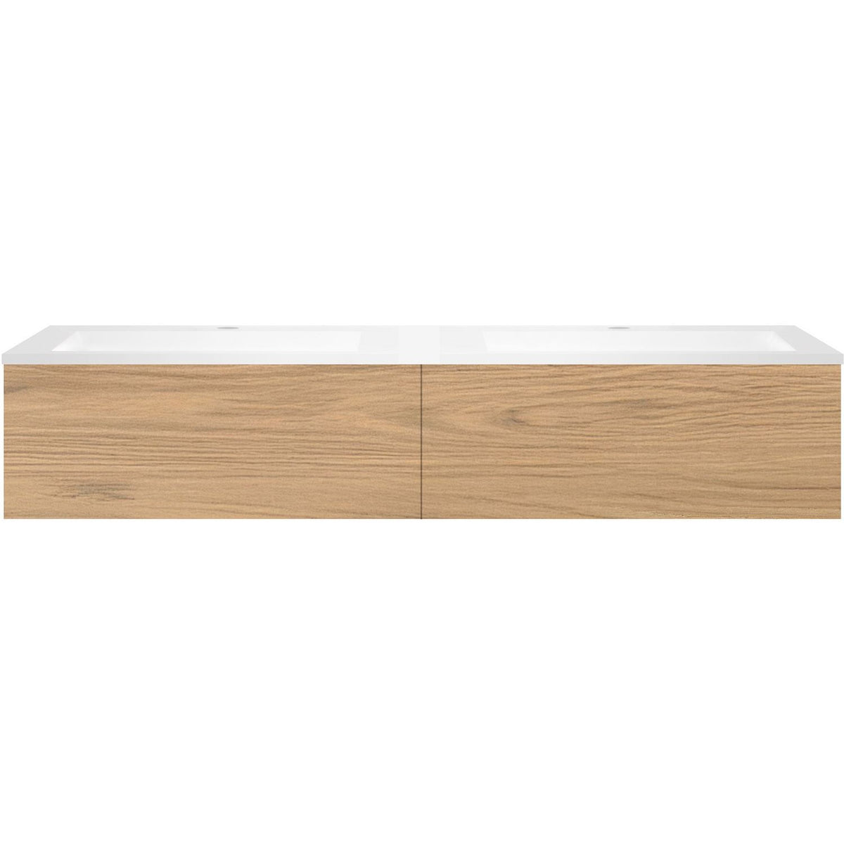 Onderbouw COFFEE 2 lades 160 duo eik klassiek+dubbele wastafel kunstmarmer mat wit