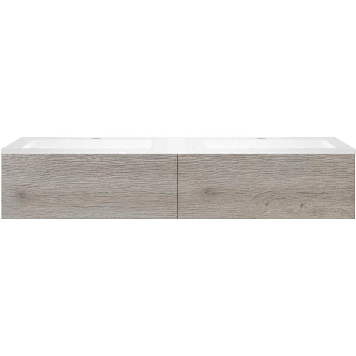Onderbouw COFFEE 2 lades 160 duo eik zilver+dubbele wastafel kunstmarmer wit