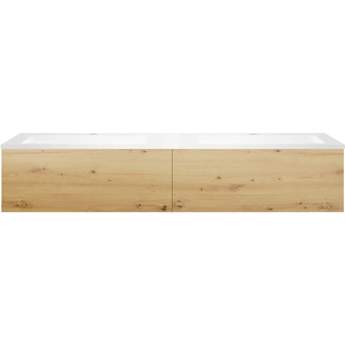 Onderbouw COFFEE 2 lades 160 duo eiken urban +dubbele wastafel kunstmarmer mat wit